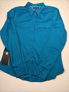 Rank-45 Woman's Large Teal Long-Sleeve Button-Down Snap UV Shirt